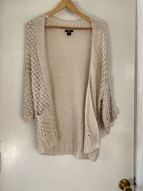 H&M Open-Front Crochet Knit Cardigan - Cream